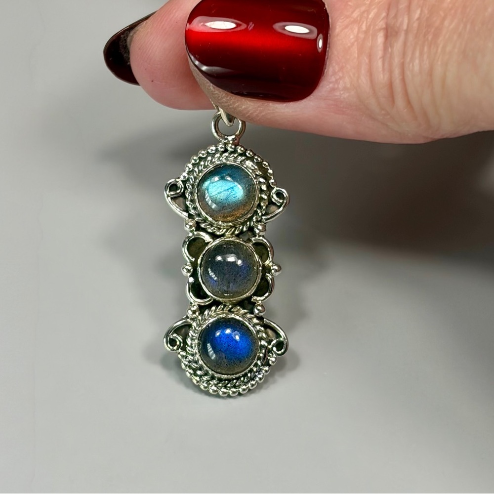 925 Sterling Silver Triple Labradorite Stone Pendant